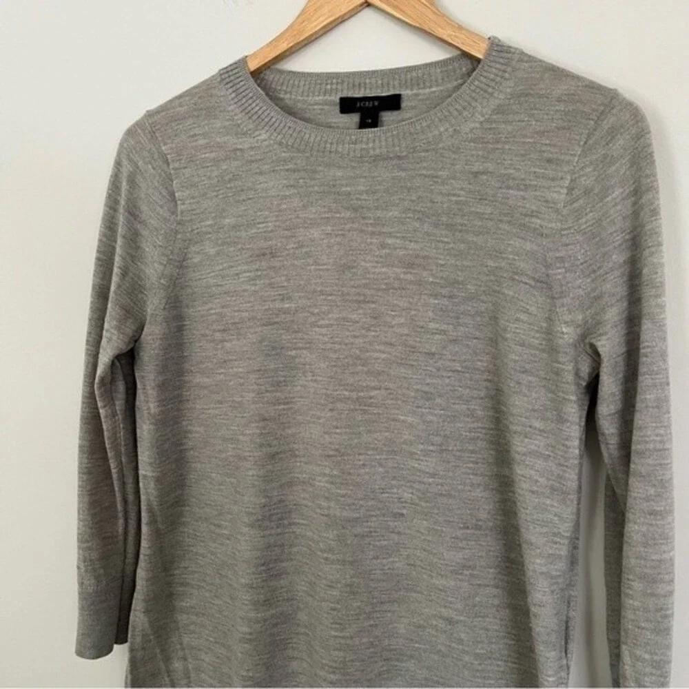 J. Crew Light Merino Wool 3/4 Sleeve Tunic Sweater Light Heather Grey, Size XS